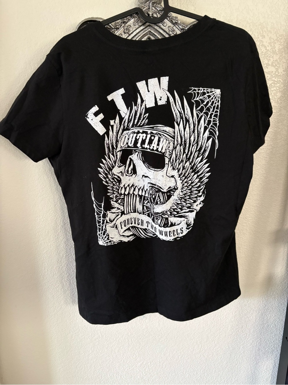 Outlaw Threadz Forever Two Wheels Black Graphic Skull Tee